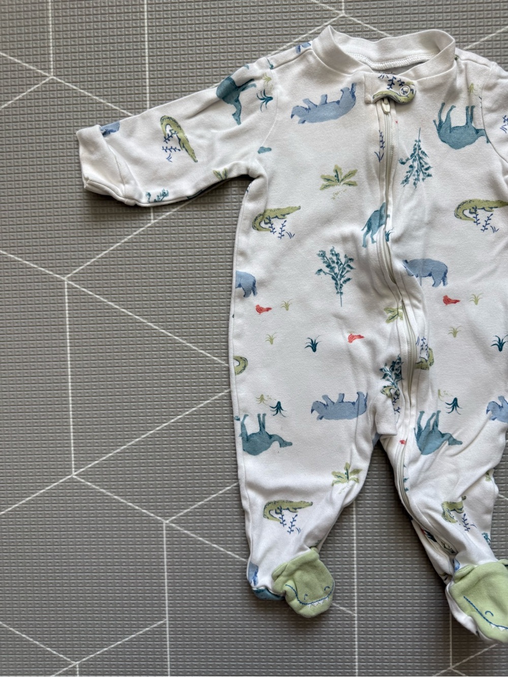 Carters|Baby boy long sleeve footies in White,Blue & Green Animal crocodile•